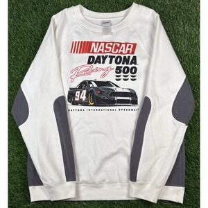 Nascar Daytona 500 Sweatshirt Sz L Off White Embroidered Racing Race Car